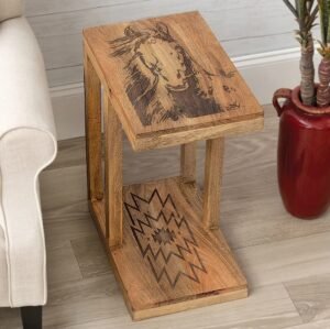 Aztec Horse Side Table Mesa auxiliar de madera decorada